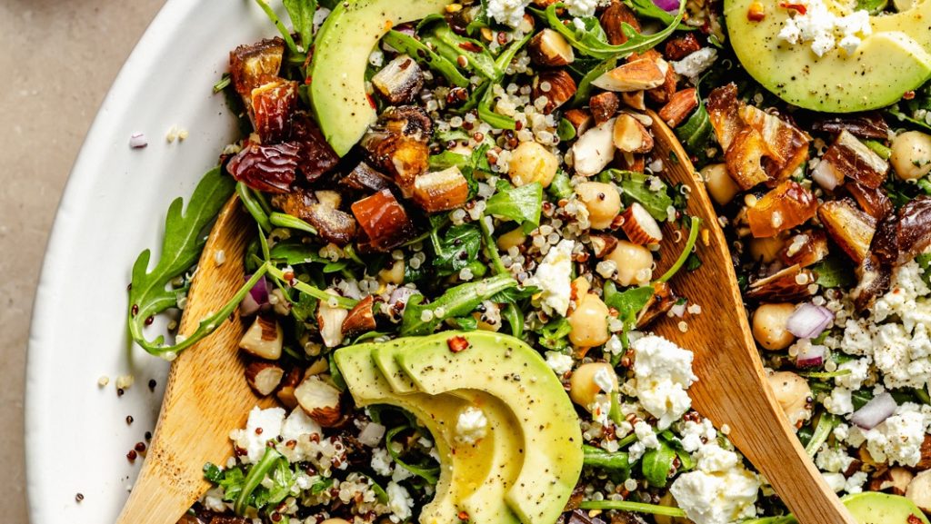 High Protein Chickpea Arugula Quinoa Salad