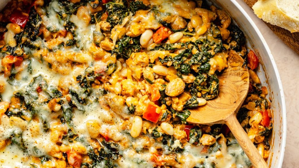 One Pan Chicken Sausage White Bean Bake